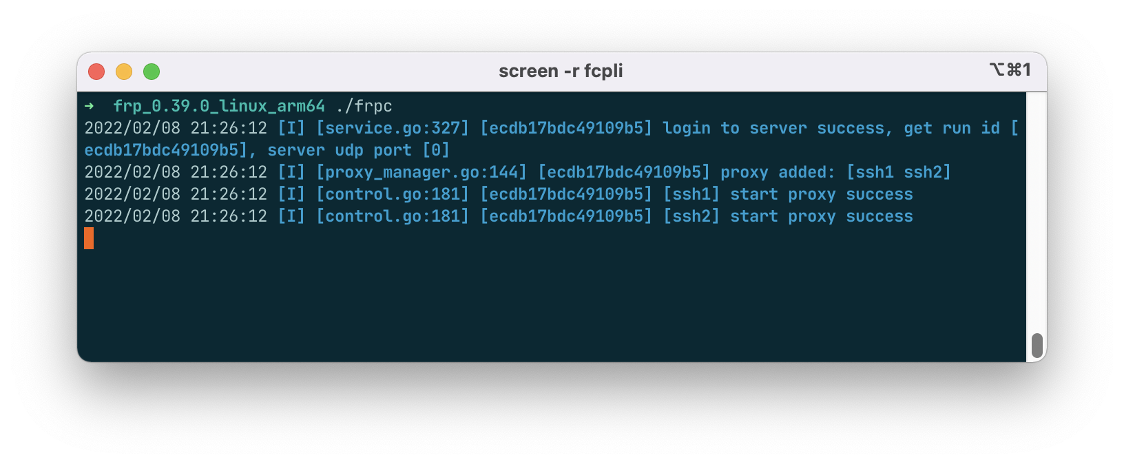 The prompt that client-side has established a connection to the server